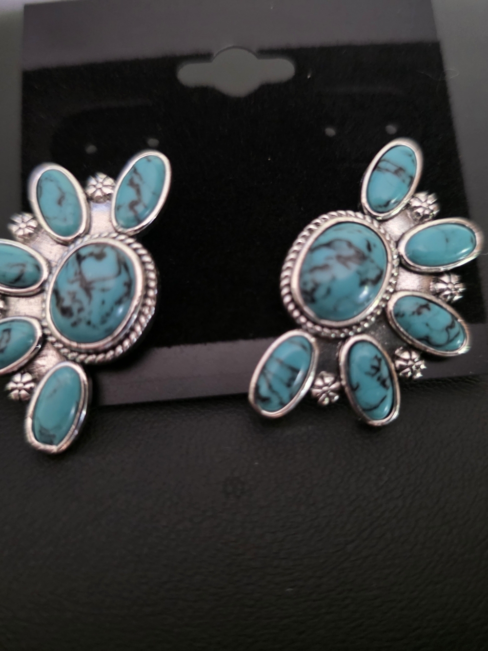 Turquoise Beads Cluster Silver Tone Earrings - Women Jewelry